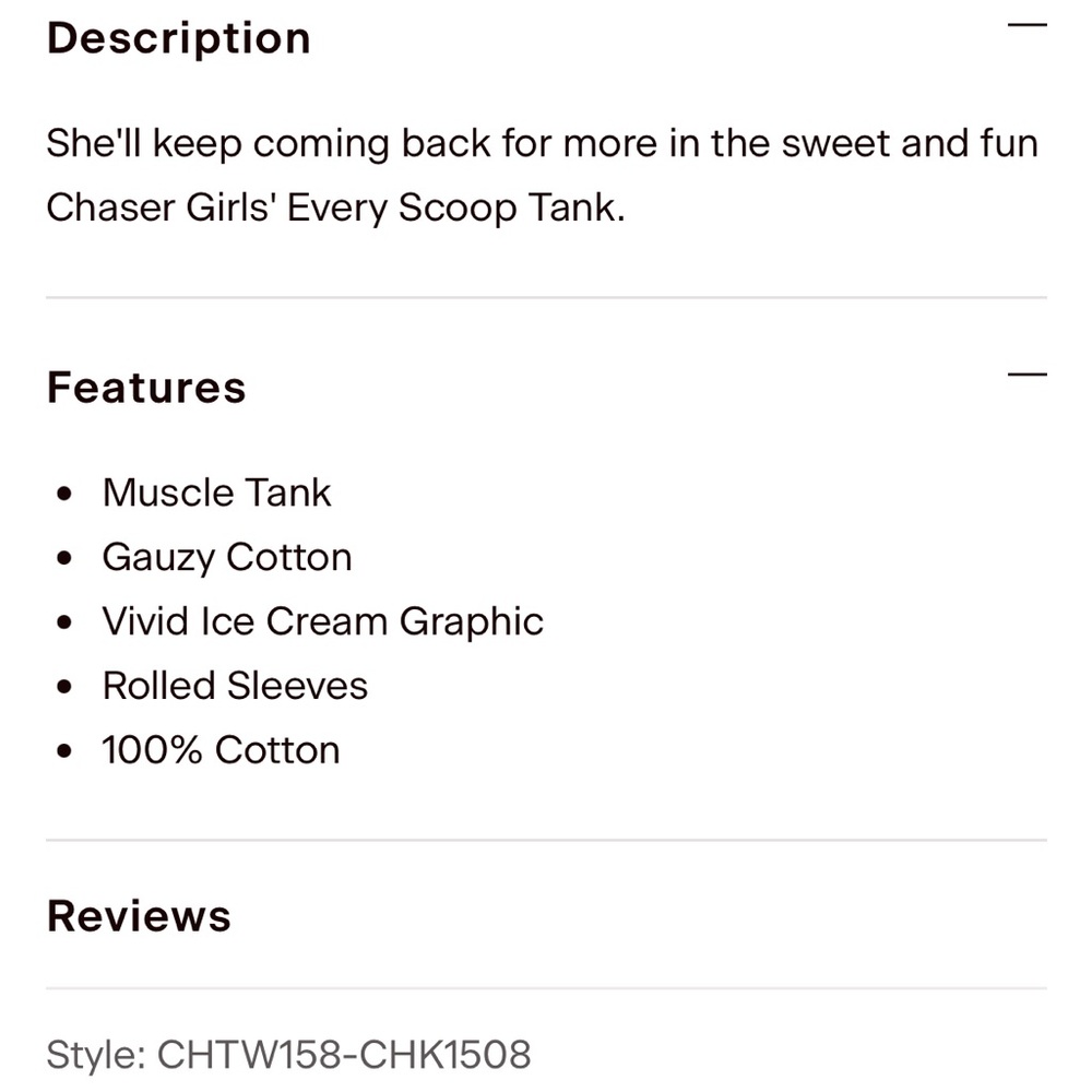 NWT, Chaser, Girls, Every Scoop Tank - Picture 2 of 5
